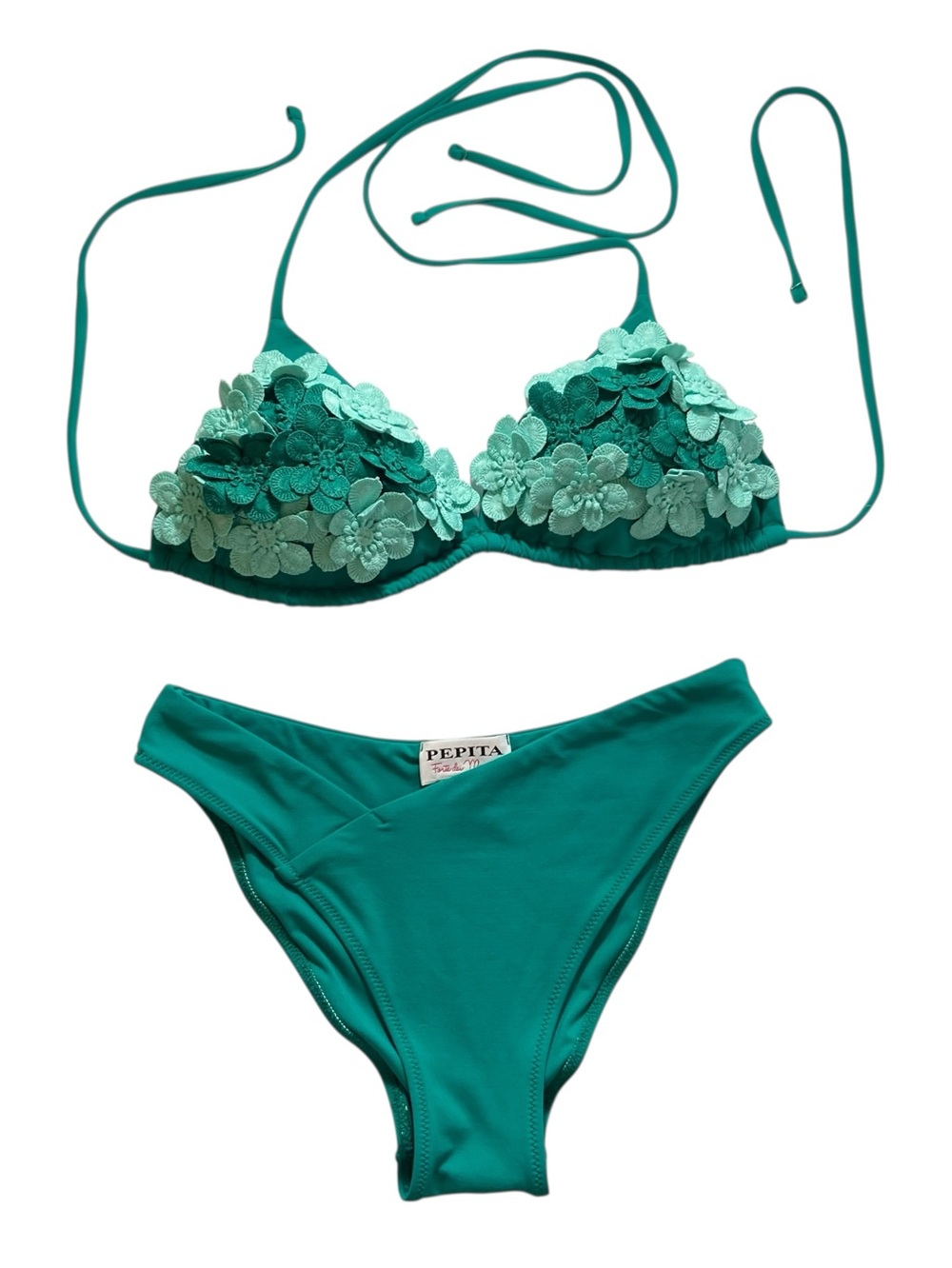 Pepita Forte dei Marmi Teal Flower Appliqué Micro Bikini Set XS Vaca Influencer